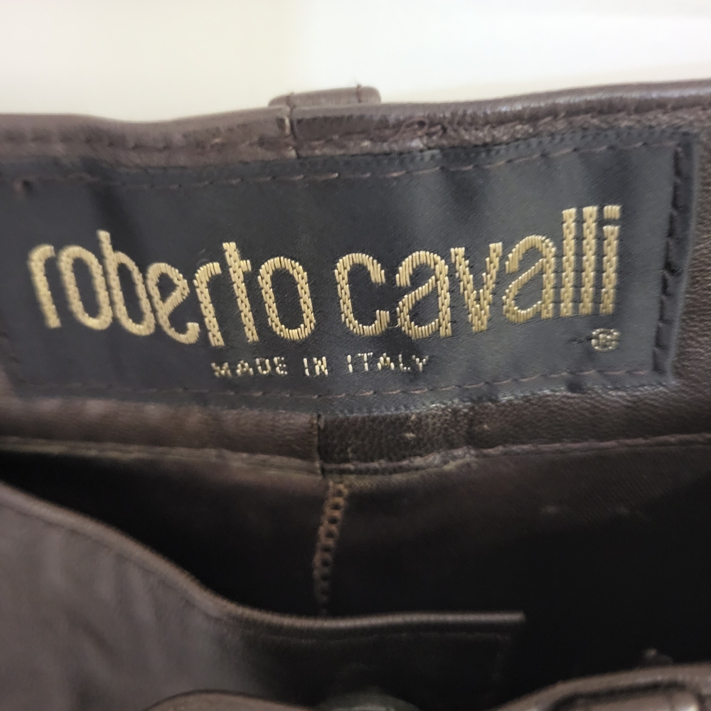Roberto Cavalli Brown Leather Pants